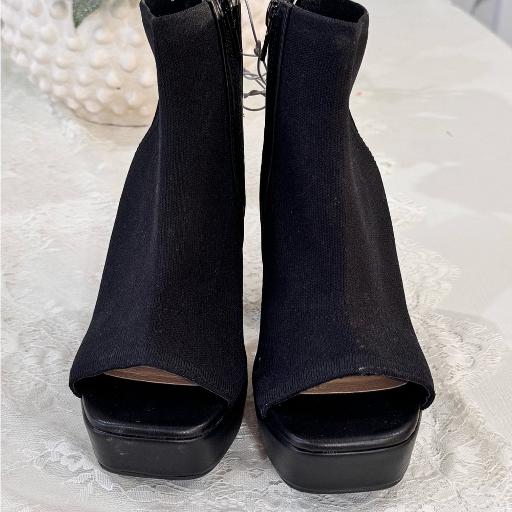 Black Peep-Toe Ankle Boots - Picture 3 of 5